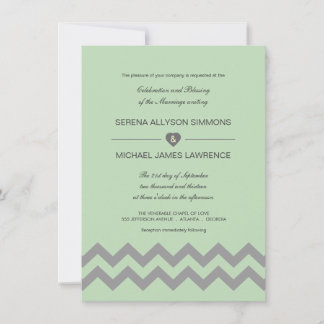 Mint Green & Gray Zickzack Hochzeiten Einladungen