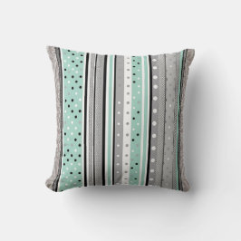 Mint Green Grey and White Striped Polka dot  Kissen