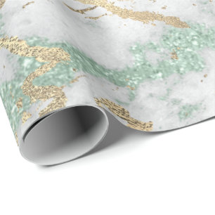 Mint Green Grey Foxier Gold Marmor Shiny Metallic Geschenkpapier