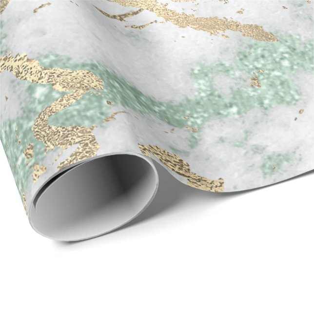Mint Green Grey Foxier Gold Marmor Shiny Metallic Geschenkpapier (Rolleneckpunkt)