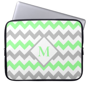 Mint Green Grey Zickzack Pattern Monogramm Laptopschutzhülle