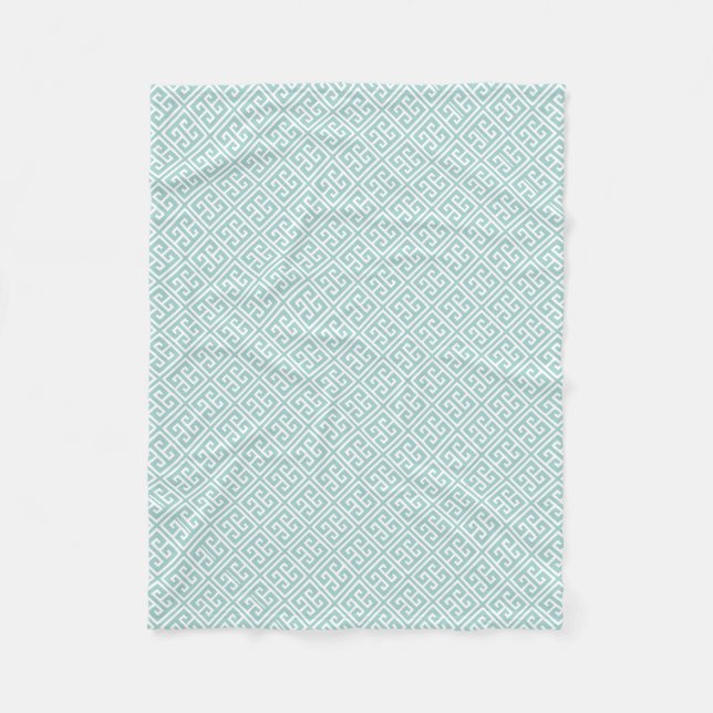 Mint Green Griechisches Schlüsselmuster Fleecedecke (Vorderseite)