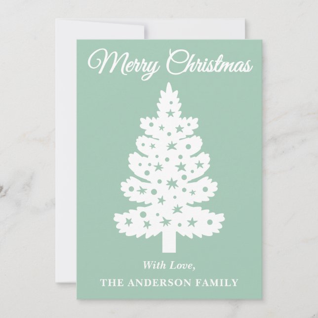 Mint Green Handwriting Script Weihnachtsbaum Feiertagskarte (Vorderseite)