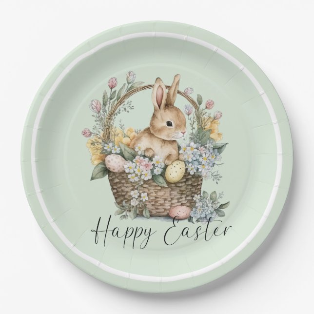 Mint Green Happy Oaster Bunny Pappteller (Vorderseite)