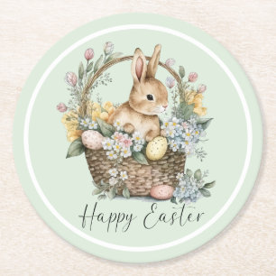 Mint Green Happy Oaster Bunny Runder Pappuntersetzer