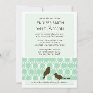 Mint Green Honeycomb Muster Love Birds Hochzeit Einladung