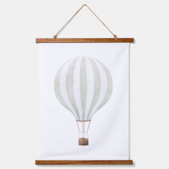 Mint Green Hot Air Ballon Kinderzimmer Dekoration Wandteppich Mit Holzrahmen (Vorderseite)