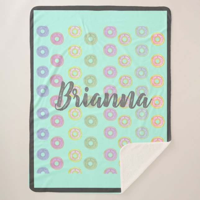Mint Green Individuelle Name Donut Sherpa Blanket Sherpadecke (Vorderseite)