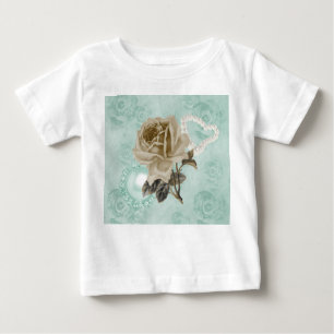 Mint Green Ivory Rose Kleinkind Weißes Ruffelkleid Baby T-shirt