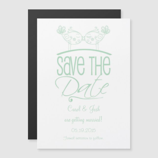 Mint Green Kissing Birds Magnetic Save the Date Magneteinladung (Vorne/Hinten)