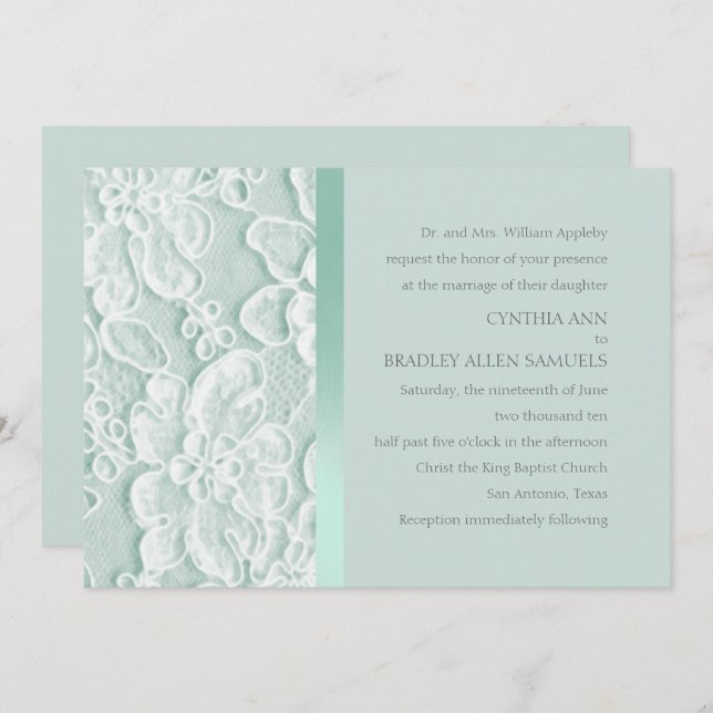 Mint Green Lace Wedding Einladung (Vorne/Hinten)