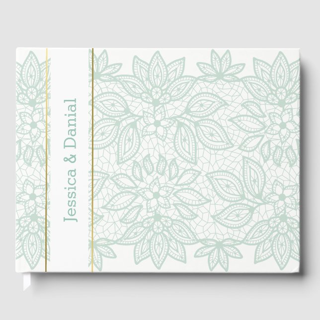 Mint Green Lacy Wedding Gästebuch (Vorderseite)