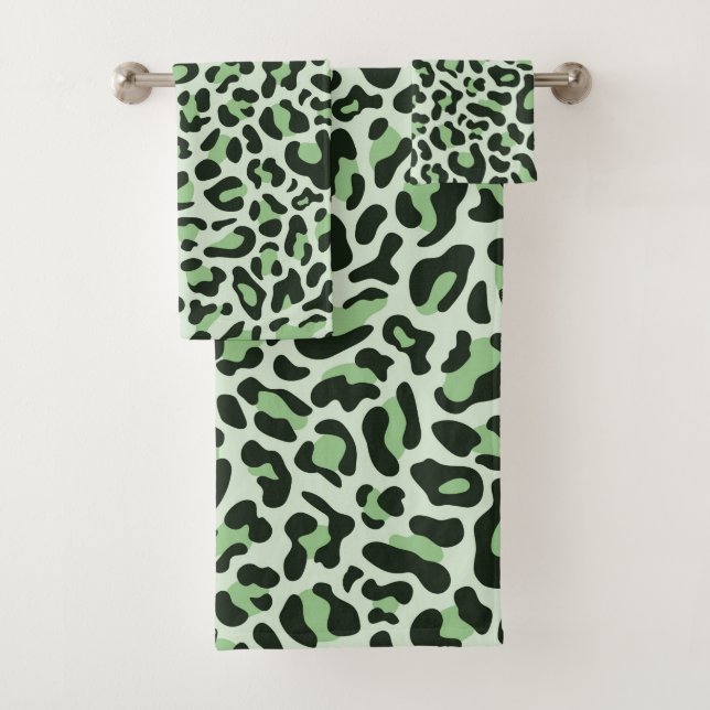 Mint Green Leopard Print Trendy Chic Badhandtuch Set (Insitu)