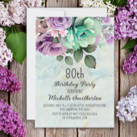 Mint Green Lila Floral Butterfly 80. Geburtstag