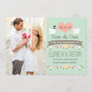Mint Green Love Vögel Hochzeit speichern Sie die D Save The Date