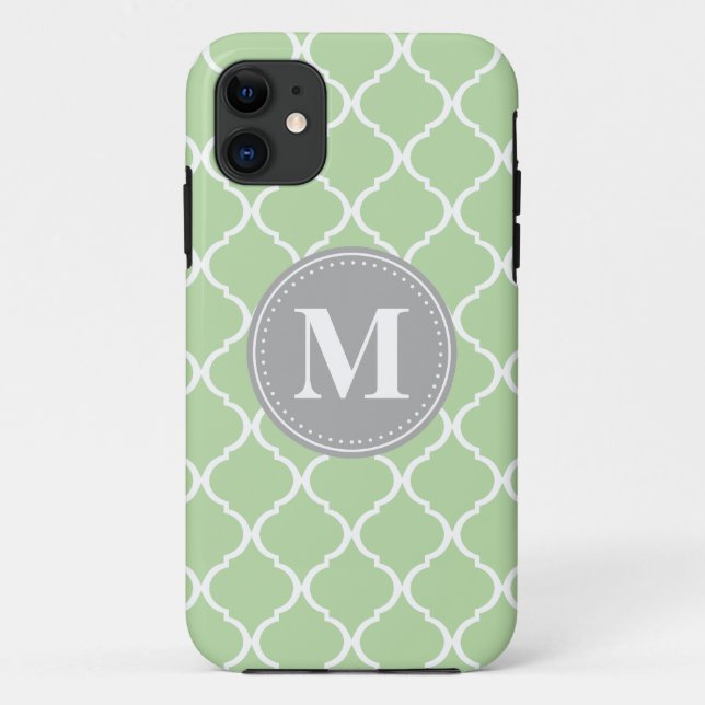 Mint Green marokkanisches Gitter Grau Monogram Case-Mate iPhone Hülle (Rückseite)