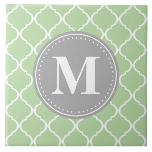 Mint Green marokkanisches Gitter Grau Monogram Fliese