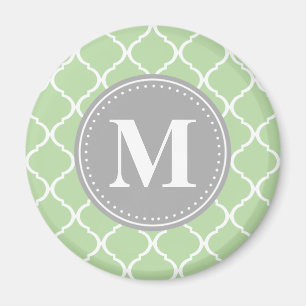 Mint Green marokkanisches Gitter Grau Monogram Magnet