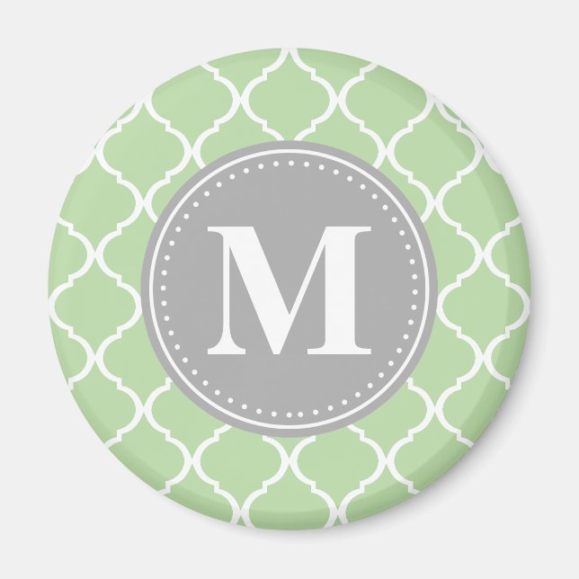 Mint Green marokkanisches Gitter Grau Monogram Magnet (Vorne)