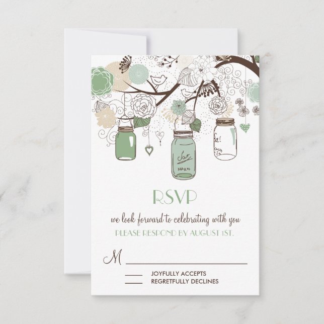 Mint Green Mason Jars Wedding RSVP Card Karte (Vorderseite)