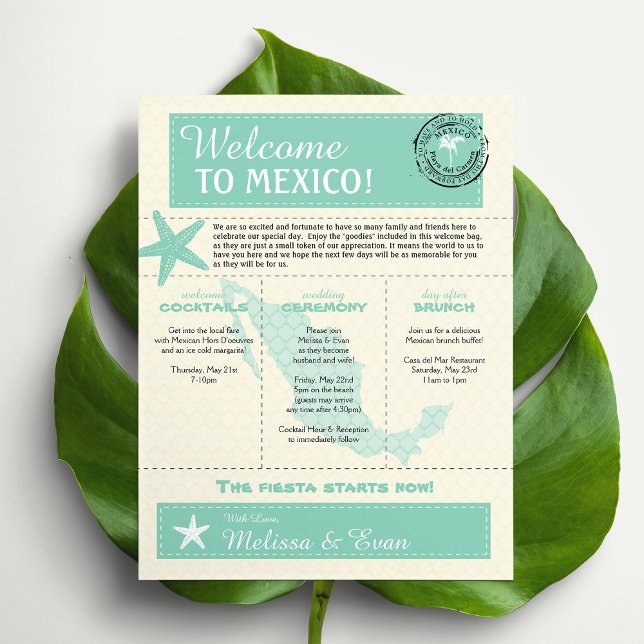 Mint Green Mexico Wedding Willkommensbrief Flyer (Von Creator hochgeladen)