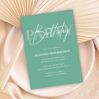 Mint Green Minimalistisch Adult Birthday Party Einladung