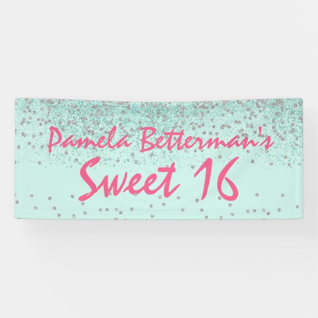 Mint Green mit Bling Sweet 16 Banner (Horizontal)