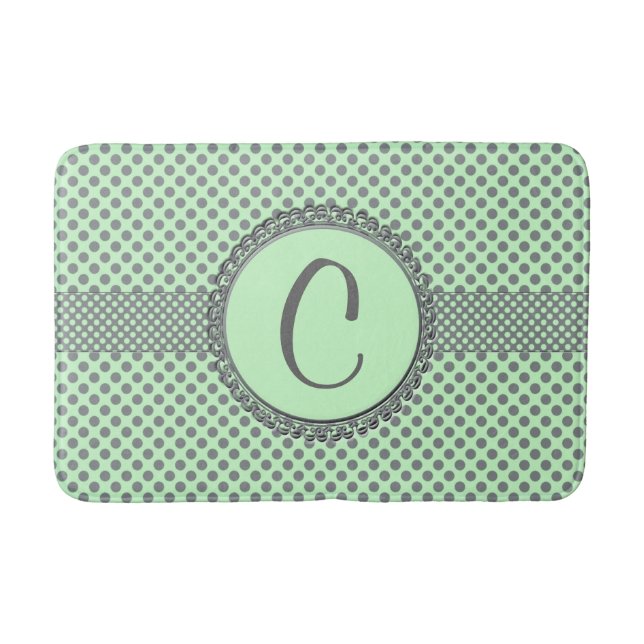 Mint Green mit Grey Polka Dots-Monogram STaylor Badematte (Vorderseite)