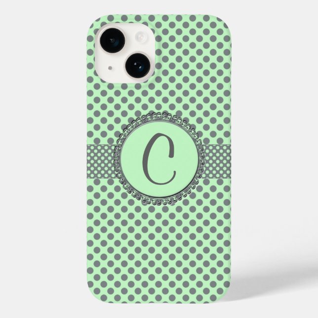 Mint Green mit Grey Polka Dots-Monogram STaylor Case-Mate iPhone Hülle (Rückseite)