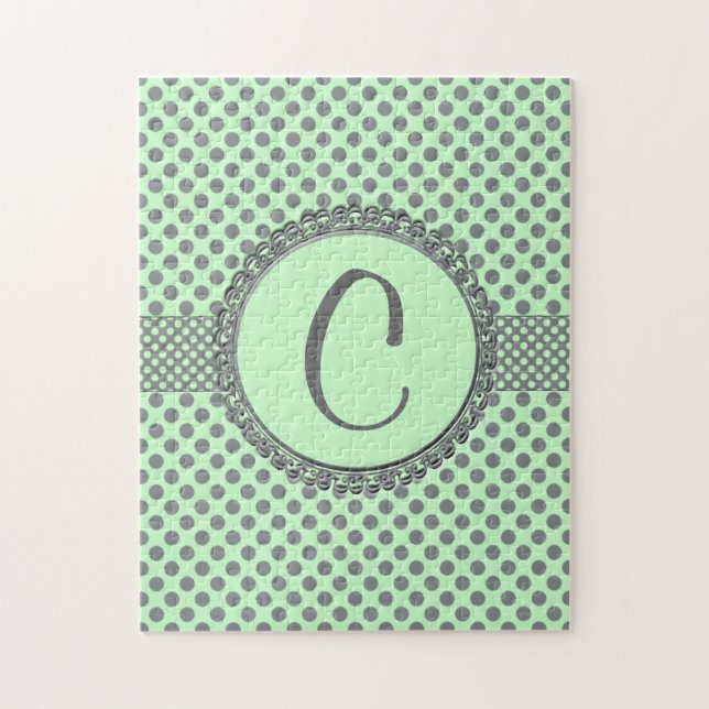 Mint Green mit Grey Polka Dots-Monogram STaylor Puzzle (Vertikal)