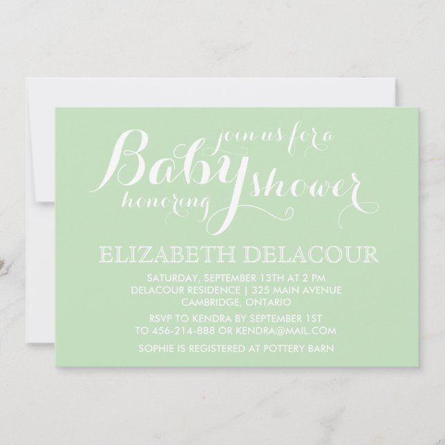 Mint Green Modern Baby Dusche Einladung (Vorderseite)