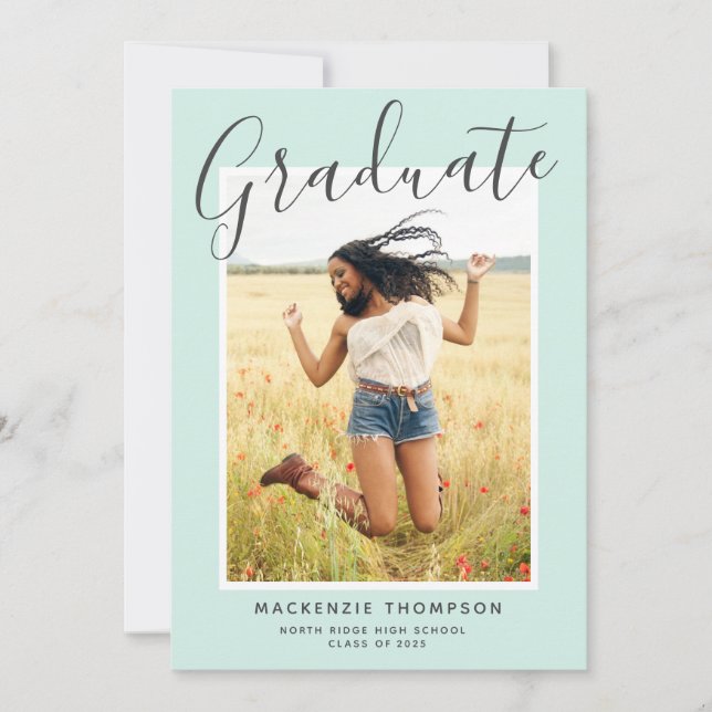 Mint Green Modern Calligraphy Graduation Party Einladung (Vorderseite)