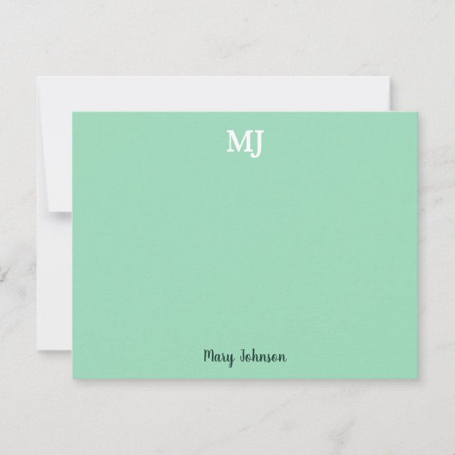 Mint Green Monogram 2 zwei Buchstaben Initials Mod Mitteilungskarte (Vorderseite)
