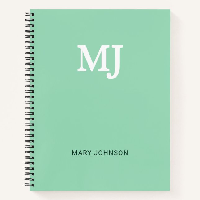Mint Green Monogram 2 zwei Buchstaben Initials Mod Notizbuch (Vorderseite)