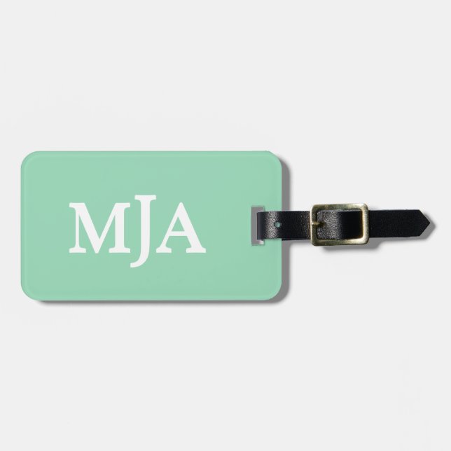Mint Green Monogram 3-Buchstaben Initials Moderne Gepäckanhänger (Vorderseite horizontal)