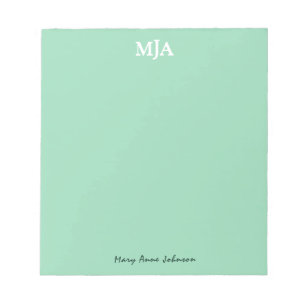 Mint Green Monogram 3-Buchstaben Initials Moderne Notizblock