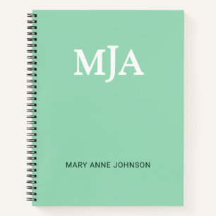 Mint Green Monogram 3-Buchstaben Initials Moderne Notizbuch