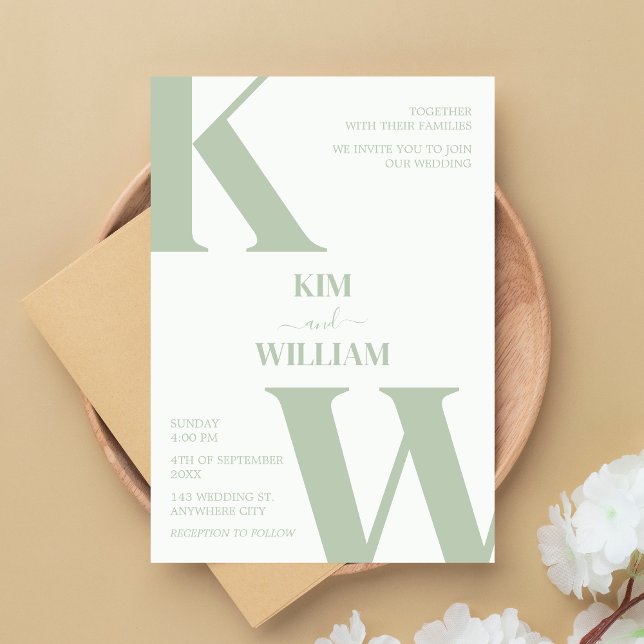 Mint Green Monogram Wedding Einladung (Mint Green Monogram Wedding Invitation)