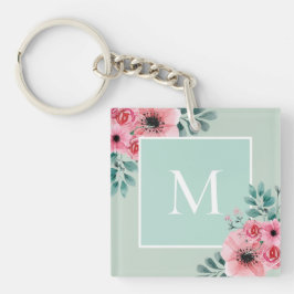 Mint Green | Monogramm-Schlüsselring für florales  Schlüsselanhänger