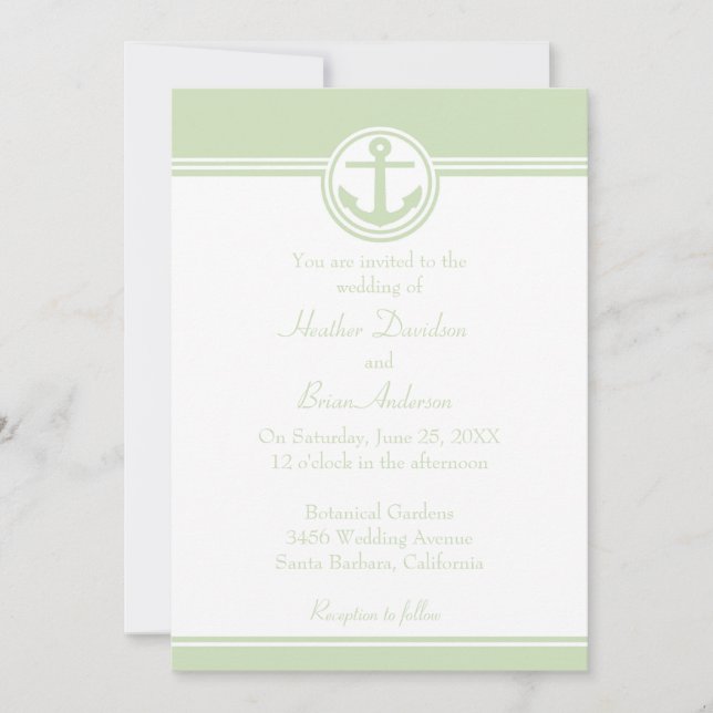 Mint Green Nautical Anchor Einladung zur Hochzeit (Vorderseite)