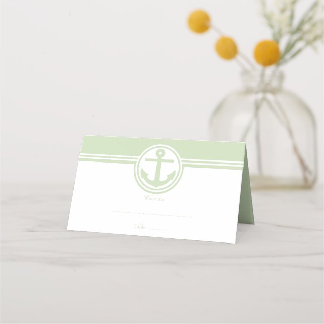 Mint Green Nautical Anchor Empfang Platzkarte (Vorderseite)