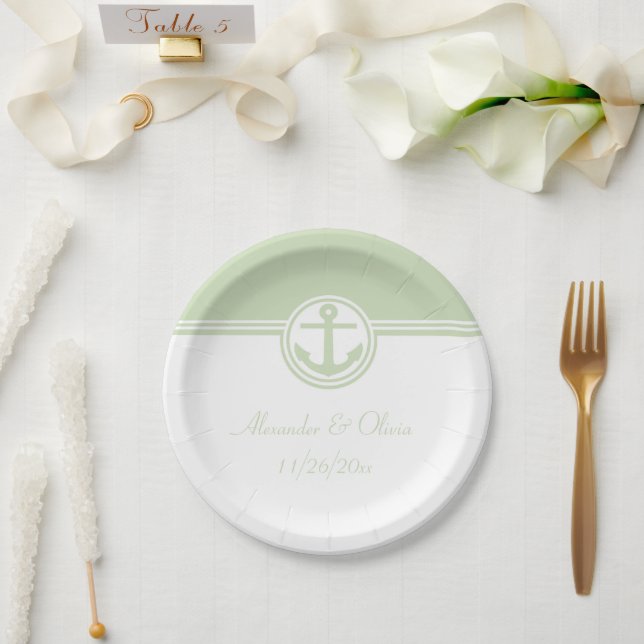 Mint Green Nautical Anchor Pappteller (Hochzeit)