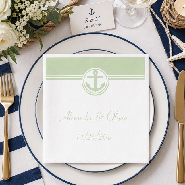 Mint Green Nautical Anchor Serviette (Mint Green Nautical Anchor Paper Napkins)