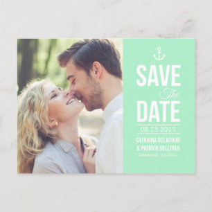 MINT GREEN NAUTICAL FOTO SAVE THE DATE POSTCARD ANKÜNDIGUNGSPOSTKARTE