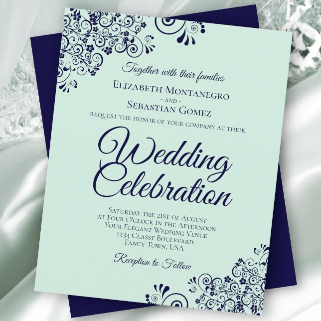 Mint Green & Navy Blue BUDGET Einladung zur Hochze (Von Creator hochgeladen)