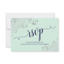 Mint Green & Navy Blue Elegant Calligraphy Wedding