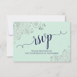 Mint Green & Navy Blue Elegant Calligraphy Wedding RSVP Karte