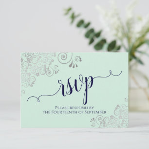 Mint Green & Navy Blue Elegant Calligraphy Wedding RSVP Karte