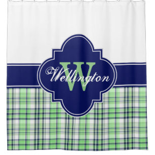 Mint Green Navy Blue Madras Kariert 1ICB Ribbon Na Duschvorhang