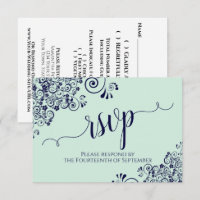 Mint Green & Navy Lace Elegante Kalligraphie Hochz